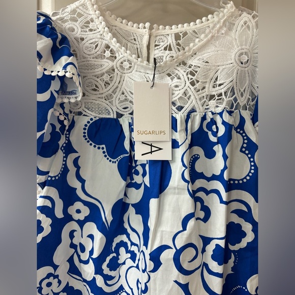 NWT Sugarlips Lucille Blue and White Blouse - Picture 5 of 7